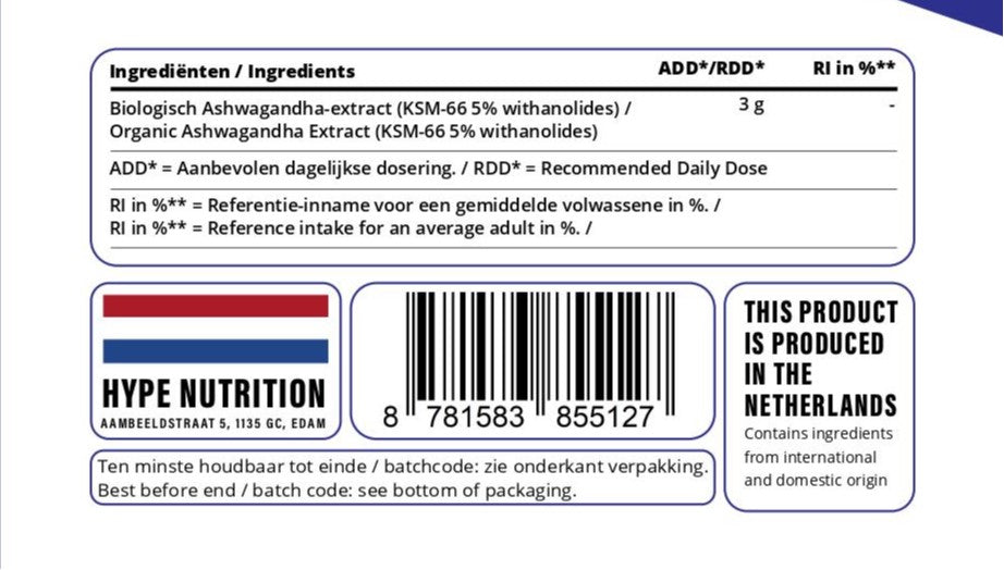 Biologische Ashwagandha KSM-66 capsules voor stressvermindering en energie