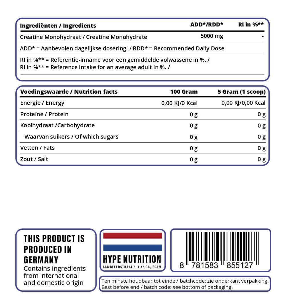 Creatine monohydrate poeder voor spierkracht en sportprestaties