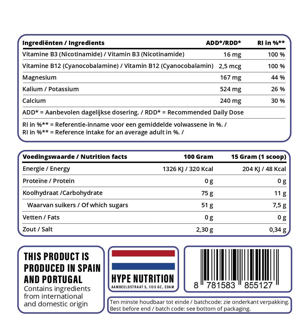 Elektrolyt poeder bosbessensmaak in zak – hydratatie supplement voor energie en herstel