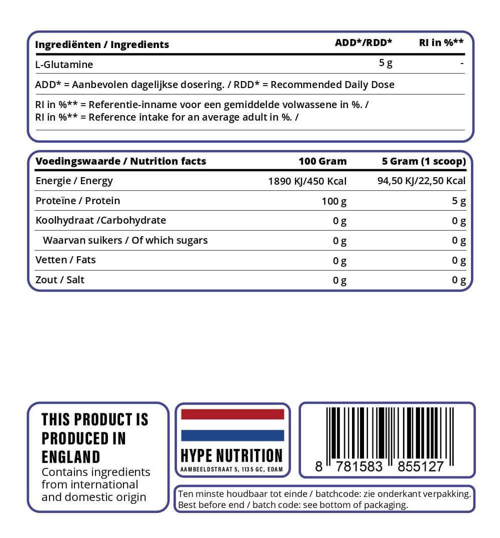 Biologische L-glutamine poeder voor spierherstel en immuunsysteem