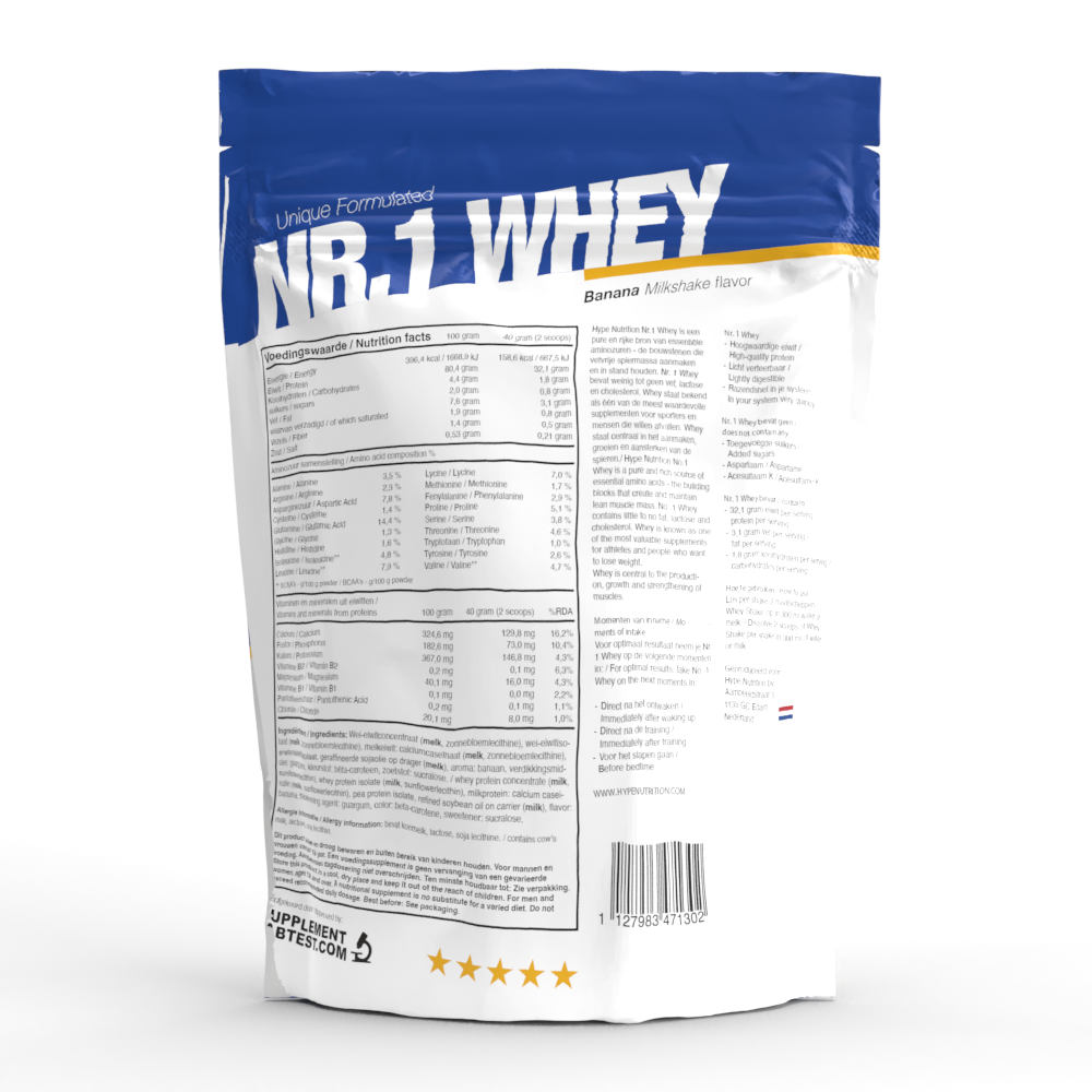 Nr.1 Whey Protein 2000g Banaan Milkshake poeder voor spierherstel en spiergroei