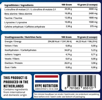 Pre Workout HYPE Classic Pina Banana Colada poeder voor energie, focus en pomp
